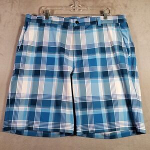 Peter Millar Crown Sport Golf Shorts Mens 38 Blue Plaid Stretch Performance Prep